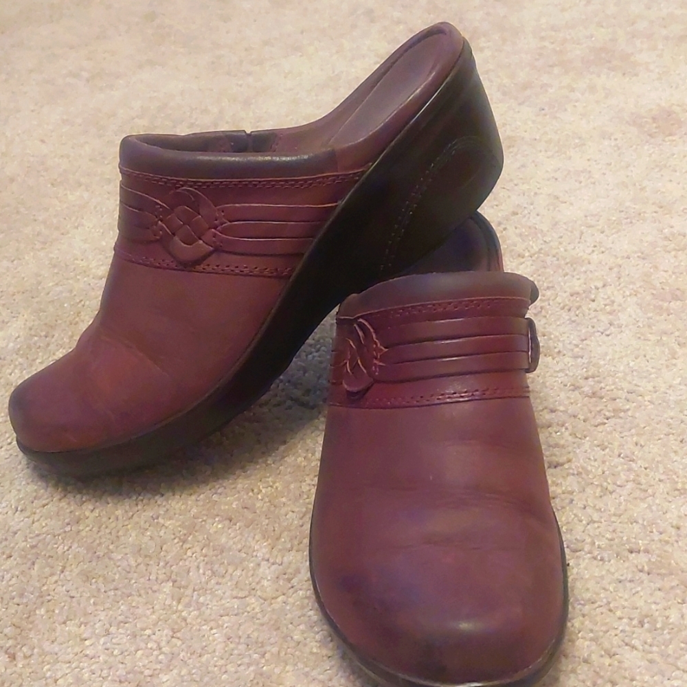 Clarks Marion Jess Clog Mule Shoes Mahogany Leather Womens 7.5M